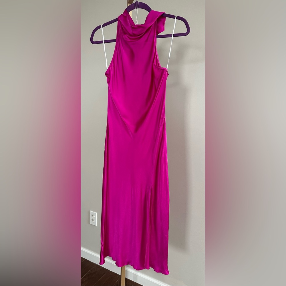 NWOT Amanda Uprichard Stanford Midi Dress in Dark Hot Pink - Picture 2 of 3